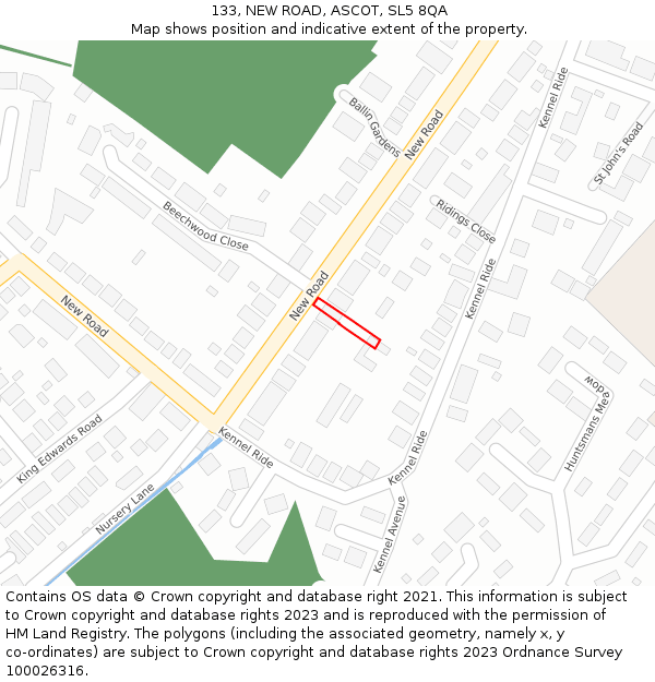 133, NEW ROAD, ASCOT, SL5 8QA: Location map and indicative extent of plot