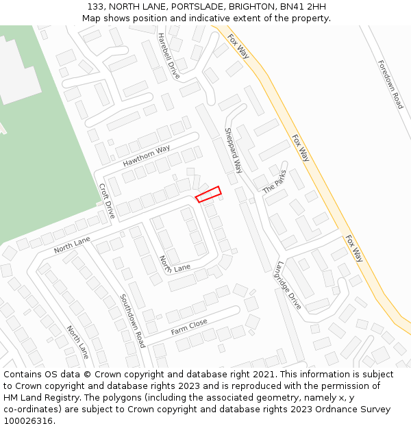 133, NORTH LANE, PORTSLADE, BRIGHTON, BN41 2HH: Location map and indicative extent of plot