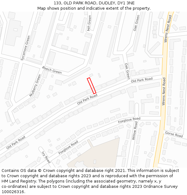 133, OLD PARK ROAD, DUDLEY, DY1 3NE: Location map and indicative extent of plot