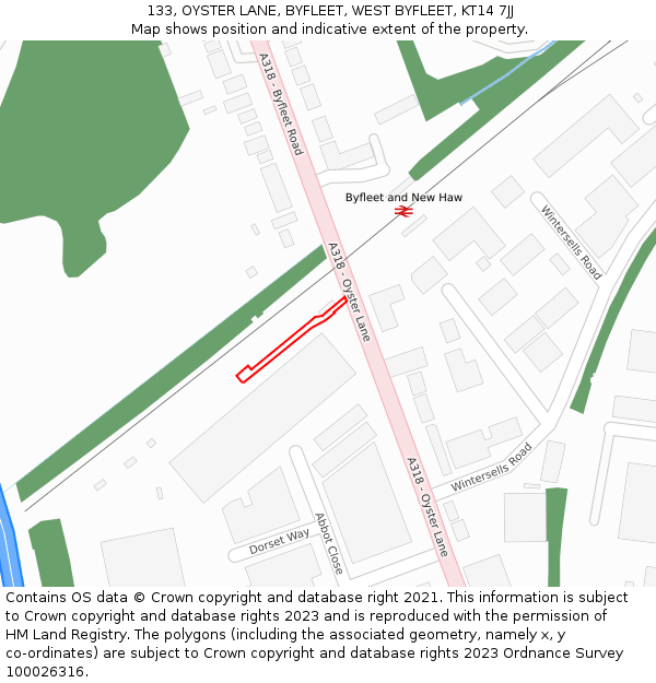 133, OYSTER LANE, BYFLEET, WEST BYFLEET, KT14 7JJ: Location map and indicative extent of plot