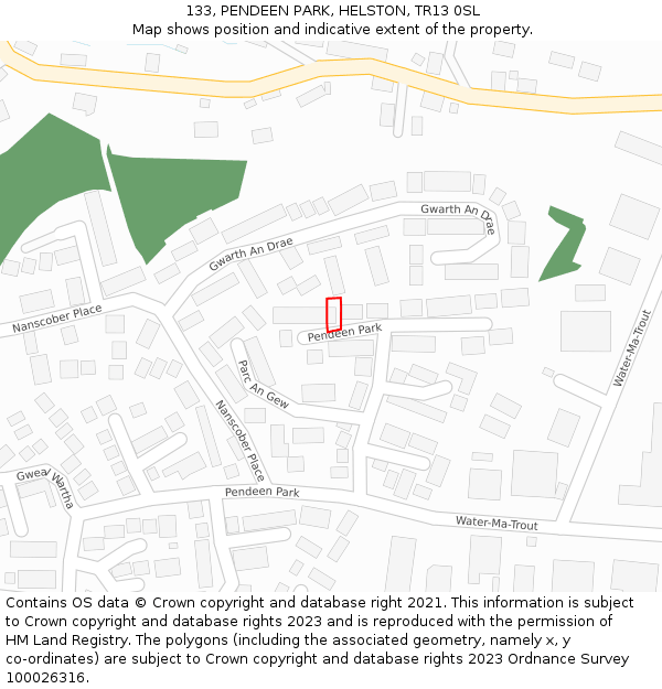 133, PENDEEN PARK, HELSTON, TR13 0SL: Location map and indicative extent of plot