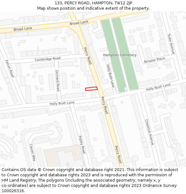 133, PERCY ROAD, HAMPTON, TW12 2JP: Location map and indicative extent of plot