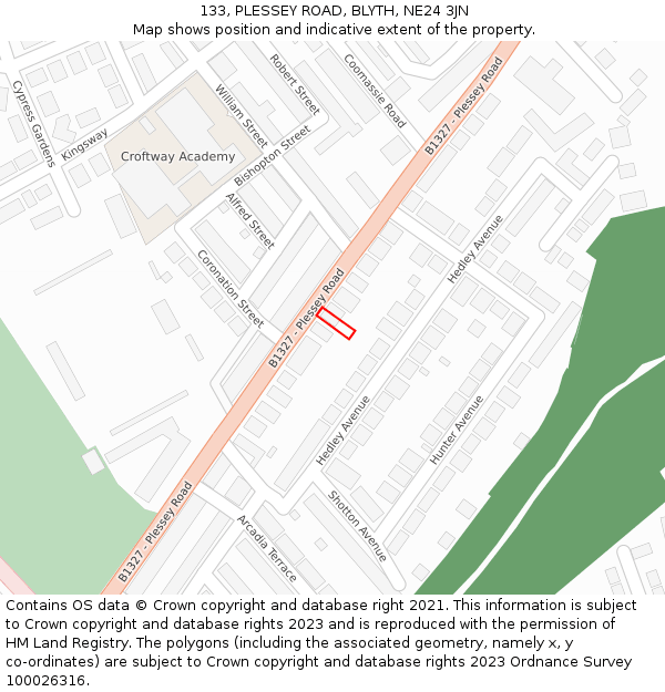 133, PLESSEY ROAD, BLYTH, NE24 3JN: Location map and indicative extent of plot