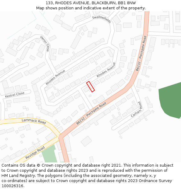 133, RHODES AVENUE, BLACKBURN, BB1 8NW: Location map and indicative extent of plot