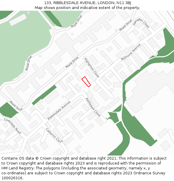 133, RIBBLESDALE AVENUE, LONDON, N11 3BJ: Location map and indicative extent of plot