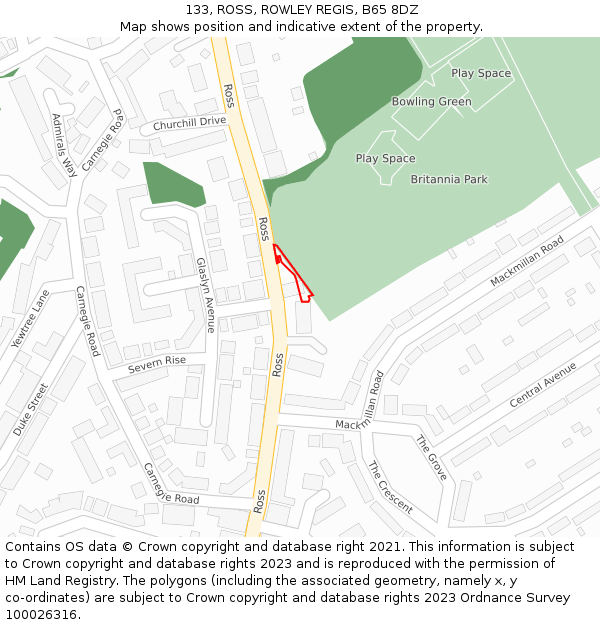 133, ROSS, ROWLEY REGIS, B65 8DZ: Location map and indicative extent of plot