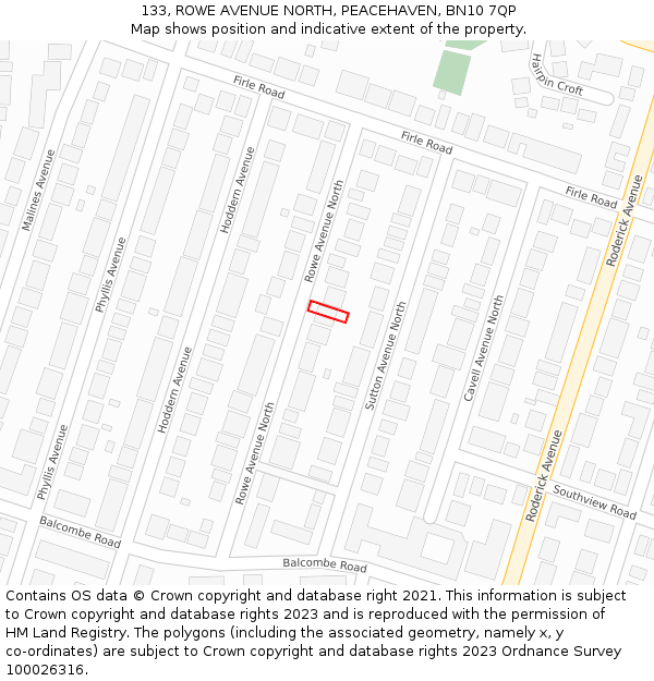 133, ROWE AVENUE NORTH, PEACEHAVEN, BN10 7QP: Location map and indicative extent of plot