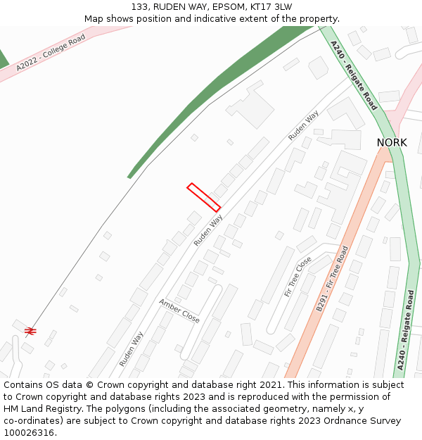 133, RUDEN WAY, EPSOM, KT17 3LW: Location map and indicative extent of plot
