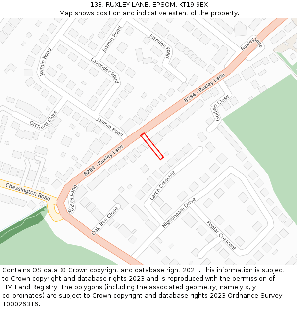 133, RUXLEY LANE, EPSOM, KT19 9EX: Location map and indicative extent of plot