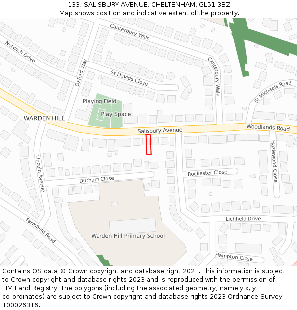 133, SALISBURY AVENUE, CHELTENHAM, GL51 3BZ: Location map and indicative extent of plot