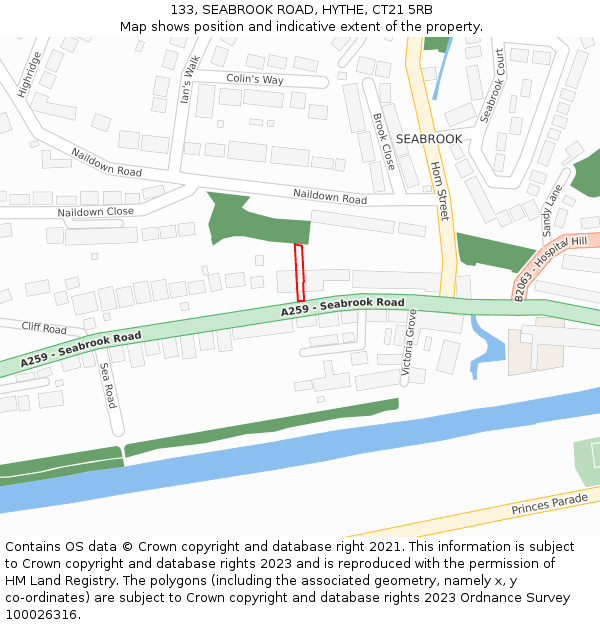 133, SEABROOK ROAD, HYTHE, CT21 5RB: Location map and indicative extent of plot