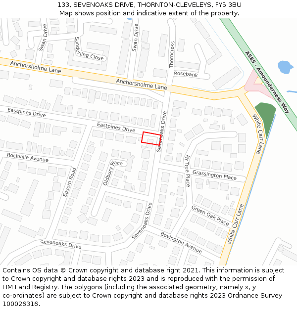 133, SEVENOAKS DRIVE, THORNTON-CLEVELEYS, FY5 3BU: Location map and indicative extent of plot