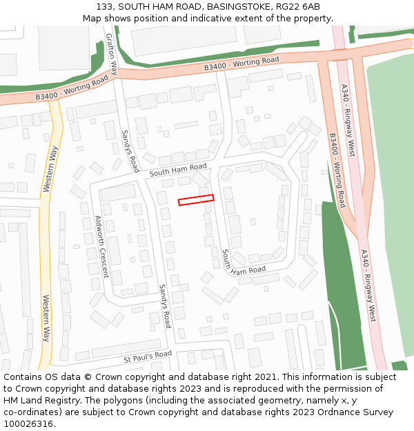 133, SOUTH HAM ROAD, BASINGSTOKE, RG22 6AB: Location map and indicative extent of plot