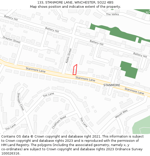 133, STANMORE LANE, WINCHESTER, SO22 4BS: Location map and indicative extent of plot