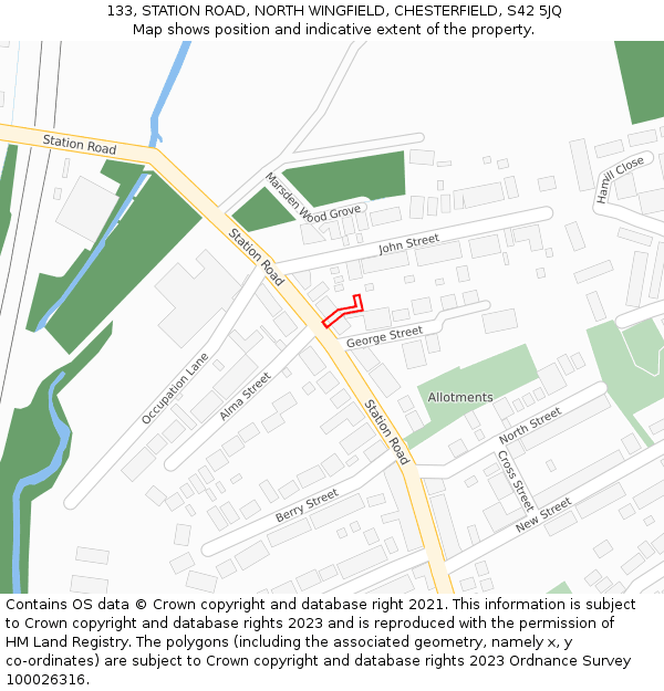 133, STATION ROAD, NORTH WINGFIELD, CHESTERFIELD, S42 5JQ: Location map and indicative extent of plot