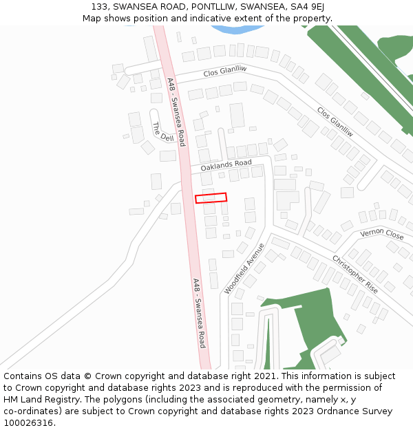 133, SWANSEA ROAD, PONTLLIW, SWANSEA, SA4 9EJ: Location map and indicative extent of plot