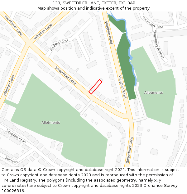 133, SWEETBRIER LANE, EXETER, EX1 3AP: Location map and indicative extent of plot