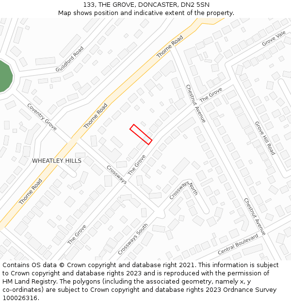 133, THE GROVE, DONCASTER, DN2 5SN: Location map and indicative extent of plot