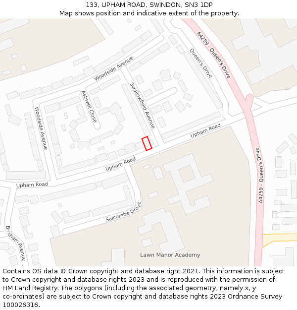 133, UPHAM ROAD, SWINDON, SN3 1DP: Location map and indicative extent of plot