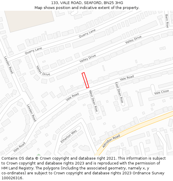 133, VALE ROAD, SEAFORD, BN25 3HG: Location map and indicative extent of plot