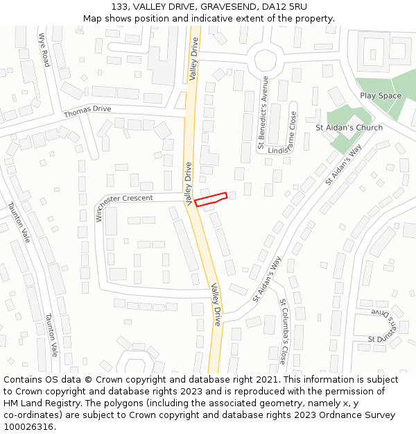 133, VALLEY DRIVE, GRAVESEND, DA12 5RU: Location map and indicative extent of plot