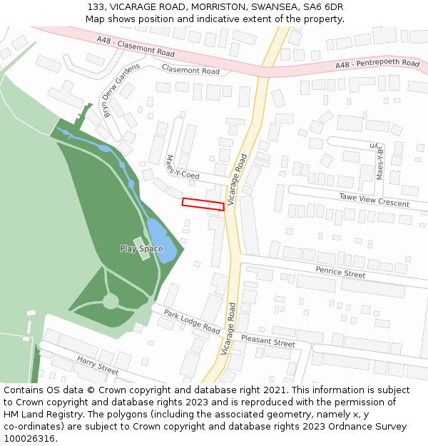 133, VICARAGE ROAD, MORRISTON, SWANSEA, SA6 6DR: Location map and indicative extent of plot