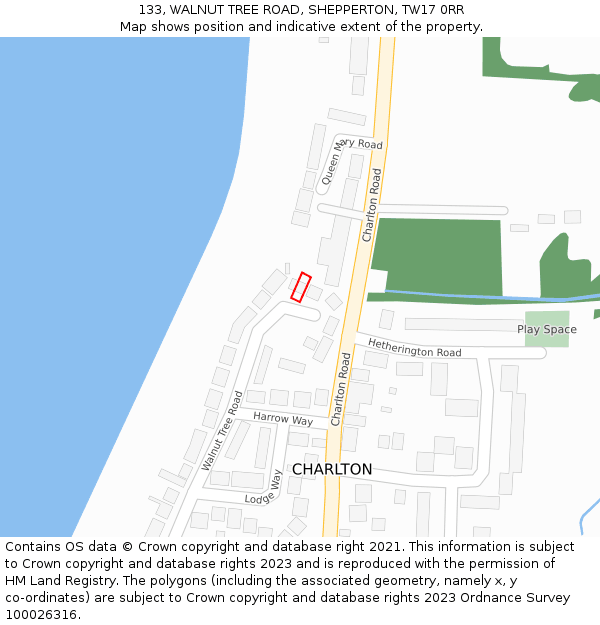 133, WALNUT TREE ROAD, SHEPPERTON, TW17 0RR: Location map and indicative extent of plot