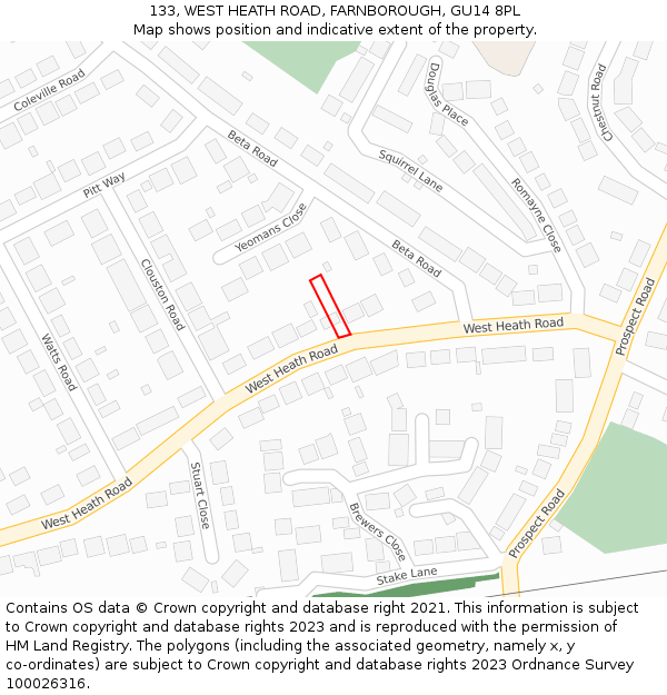 133, WEST HEATH ROAD, FARNBOROUGH, GU14 8PL: Location map and indicative extent of plot