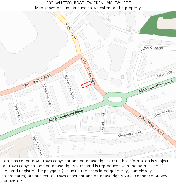133, WHITTON ROAD, TWICKENHAM, TW1 1DF: Location map and indicative extent of plot