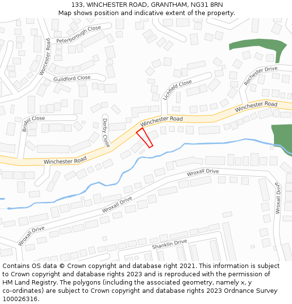 133, WINCHESTER ROAD, GRANTHAM, NG31 8RN: Location map and indicative extent of plot