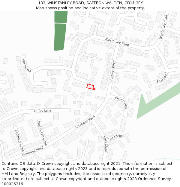 133, WINSTANLEY ROAD, SAFFRON WALDEN, CB11 3EY: Location map and indicative extent of plot