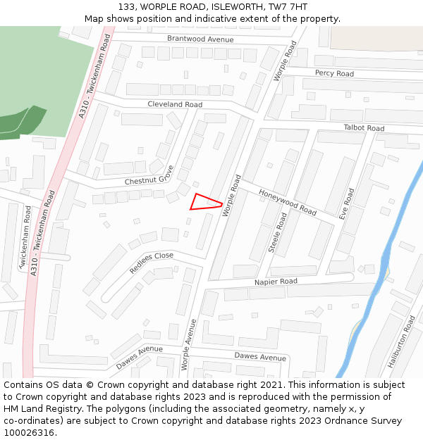 133, WORPLE ROAD, ISLEWORTH, TW7 7HT: Location map and indicative extent of plot