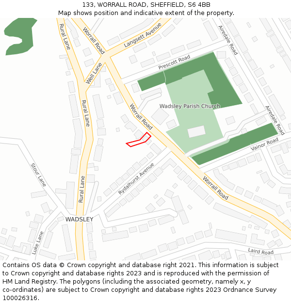 133, WORRALL ROAD, SHEFFIELD, S6 4BB: Location map and indicative extent of plot