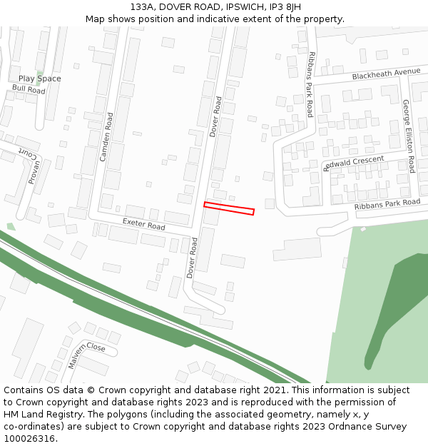 133A, DOVER ROAD, IPSWICH, IP3 8JH: Location map and indicative extent of plot