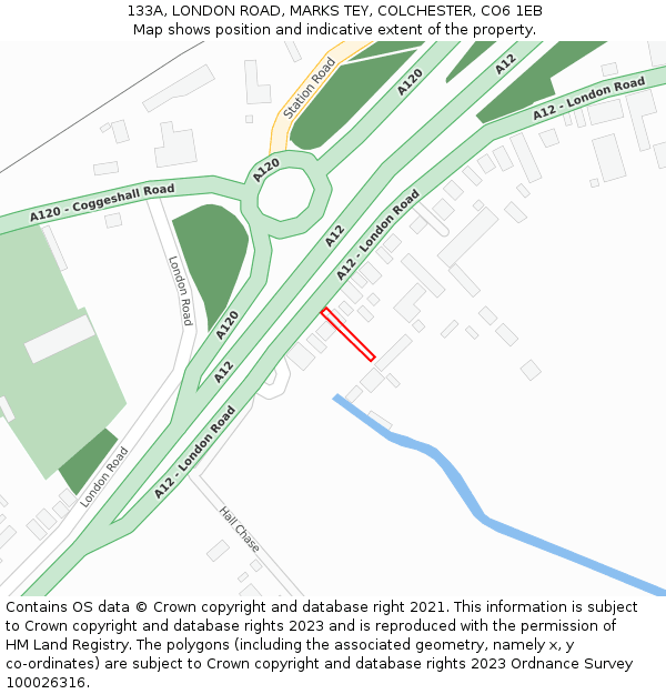 133A, LONDON ROAD, MARKS TEY, COLCHESTER, CO6 1EB: Location map and indicative extent of plot