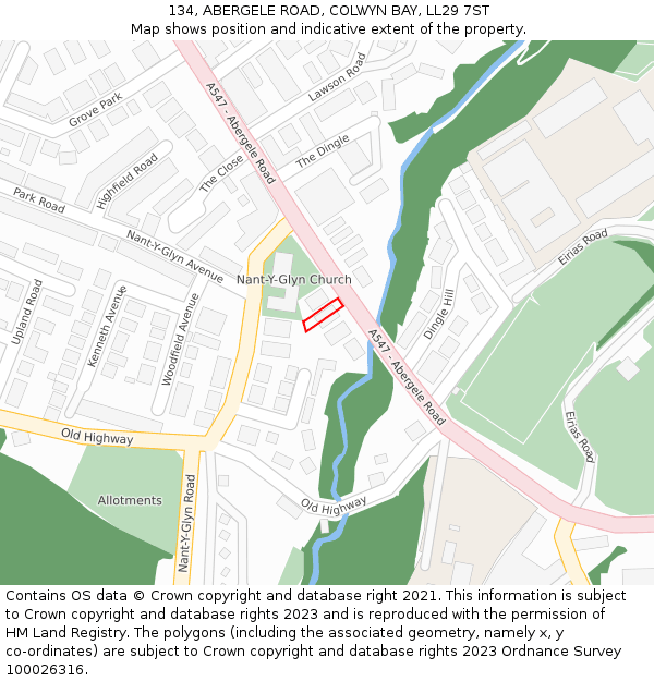 134, ABERGELE ROAD, COLWYN BAY, LL29 7ST: Location map and indicative extent of plot