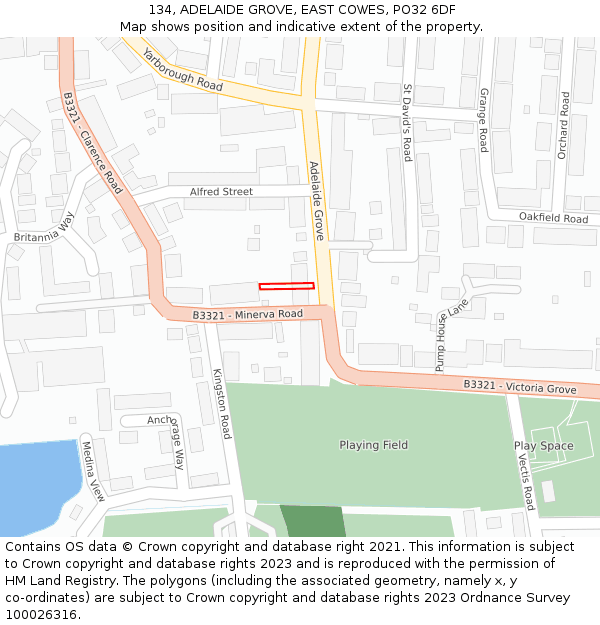 134, ADELAIDE GROVE, EAST COWES, PO32 6DF: Location map and indicative extent of plot