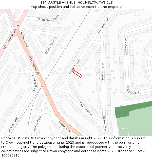 134, ARGYLE AVENUE, HOUNSLOW, TW3 2LS: Location map and indicative extent of plot