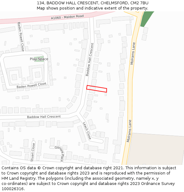 134, BADDOW HALL CRESCENT, CHELMSFORD, CM2 7BU: Location map and indicative extent of plot