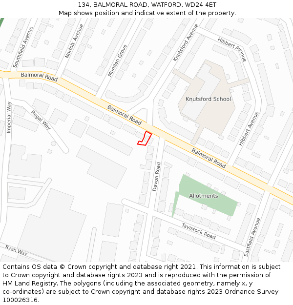 134, BALMORAL ROAD, WATFORD, WD24 4ET: Location map and indicative extent of plot