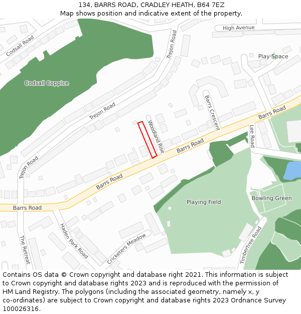 134, BARRS ROAD, CRADLEY HEATH, B64 7EZ: Location map and indicative extent of plot