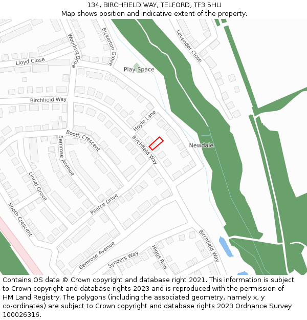 134, BIRCHFIELD WAY, TELFORD, TF3 5HU: Location map and indicative extent of plot