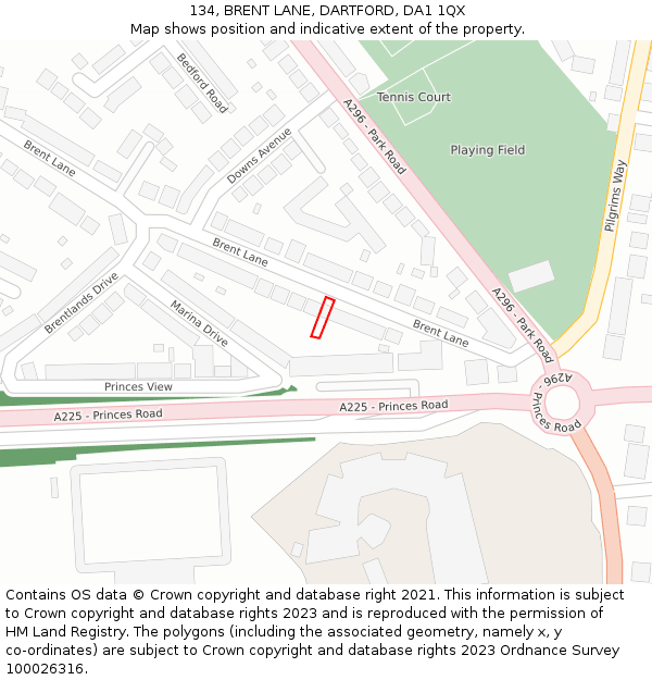 134, BRENT LANE, DARTFORD, DA1 1QX: Location map and indicative extent of plot