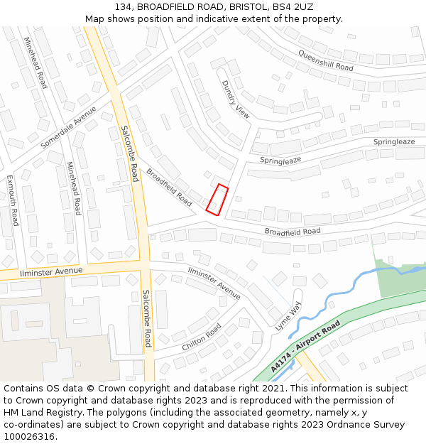 134, BROADFIELD ROAD, BRISTOL, BS4 2UZ: Location map and indicative extent of plot