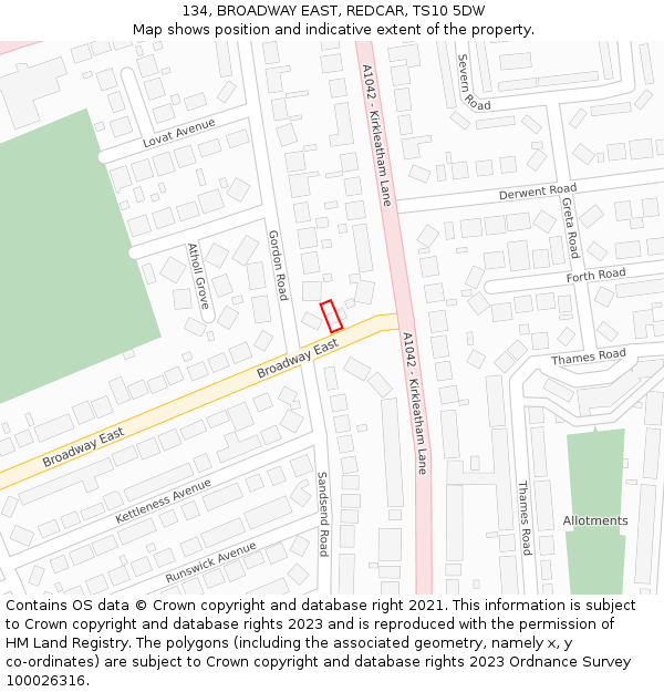 134, BROADWAY EAST, REDCAR, TS10 5DW: Location map and indicative extent of plot