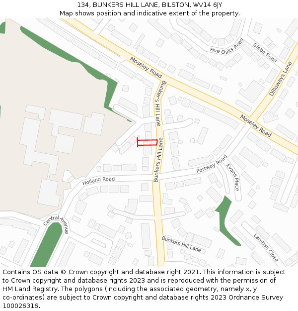 134, BUNKERS HILL LANE, BILSTON, WV14 6JY: Location map and indicative extent of plot