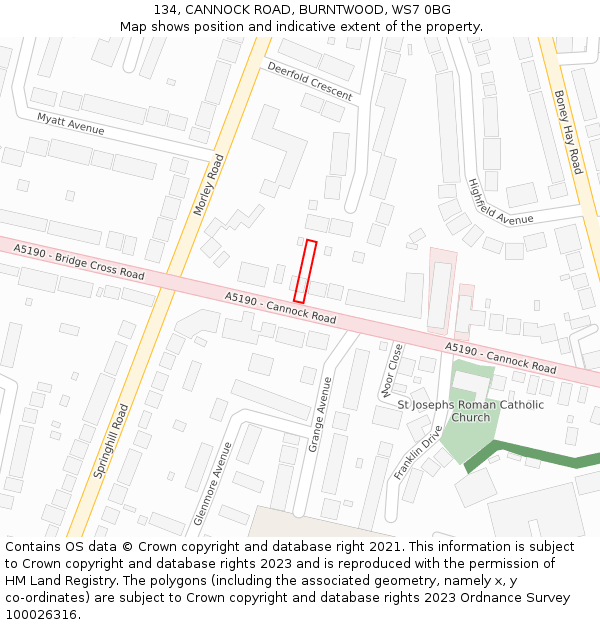 134, CANNOCK ROAD, BURNTWOOD, WS7 0BG: Location map and indicative extent of plot