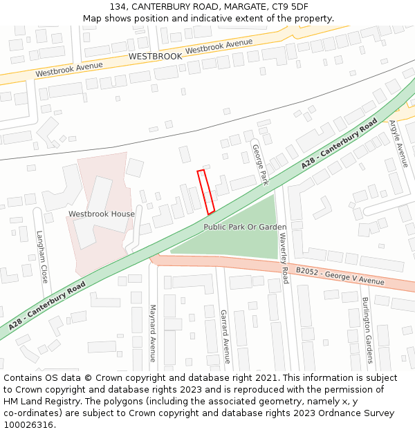 134, CANTERBURY ROAD, MARGATE, CT9 5DF: Location map and indicative extent of plot