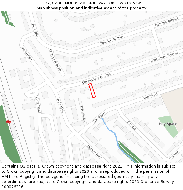 134, CARPENDERS AVENUE, WATFORD, WD19 5BW: Location map and indicative extent of plot