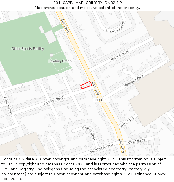 134, CARR LANE, GRIMSBY, DN32 8JP: Location map and indicative extent of plot